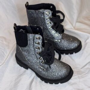 Justice Sparkle Silver Glitter Combat Boots size 13 girls